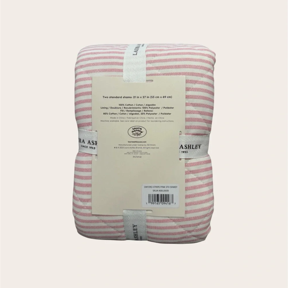 Laura Ashley Pink and White Striped Cotton Pillow Shams - Picture 2 of 2